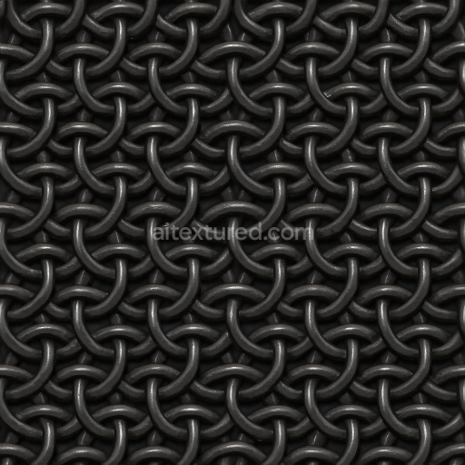 Seamless 3d texture pbr 8k of dark iron chainmail with four in one weave