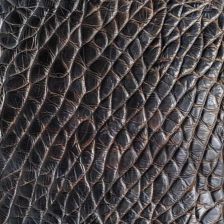 Glossy Brown Crocodile Leather with Deep Grain and Wrinkles seamless PBR texture preview