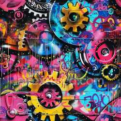 seamless Seamless 3D PBR Texture of Vibrant Graffiti Gears and Abstract Street Art texture 8k free download PBR