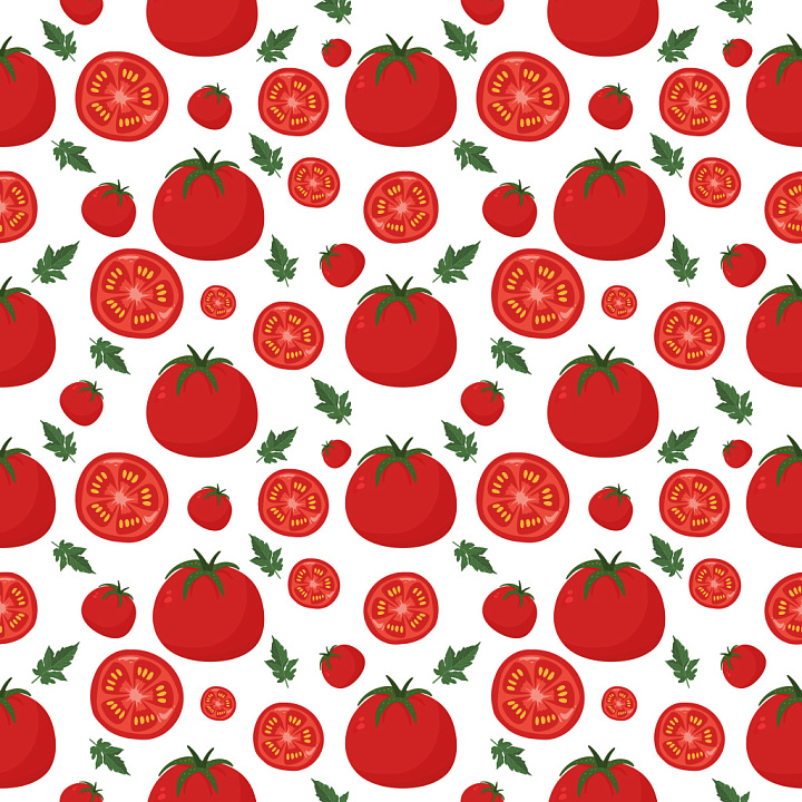 Pattern Featuring Red Tomatoes and Green Leaves with Balanced Tiled Rhy… seamless PBR texture preview