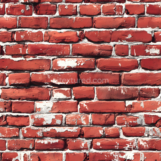 Seamless 3D Cracked Red Brick Wall PBR Texture with Worn Paint and Rough Detail
