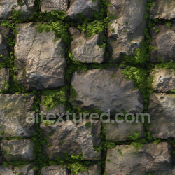 seamless Seamless 3D PBR Texture of Mossy Cobblestone Stone Wall with Weathered Detail texture 8k free download PBR