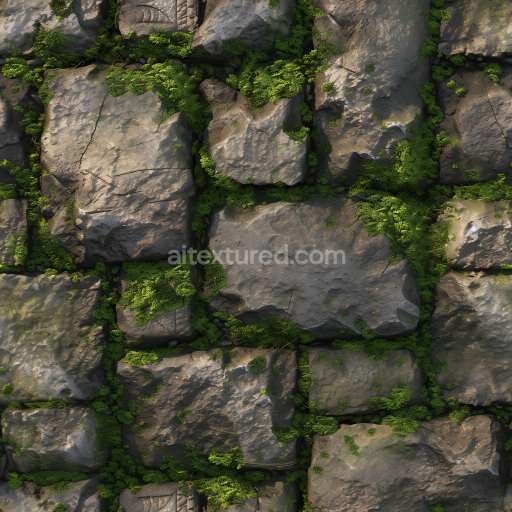 Seamless 3D PBR Texture of Mossy Cobblestone Stone Wall with Weathered Detail