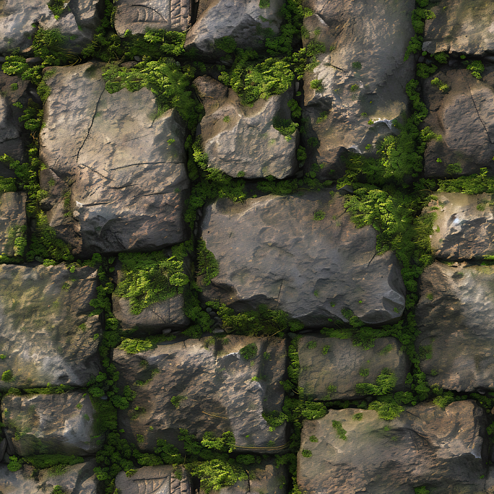 Mossy Cobblestone Stone Wall with Weathered Detail seamless PBR texture preview