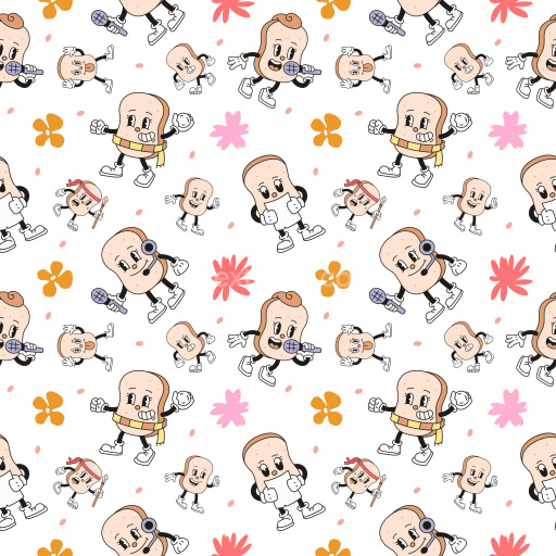 Pattern Bundle - Seamless 3D Pattern PBR Texture with Retro Cartoon Characters and Playful Floral Motifs texture preview