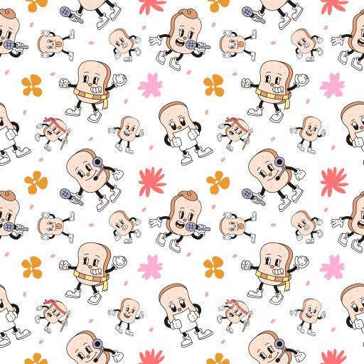 Pattern PBR Texture with Retro Cartoon Characters and Playful Floral Motifs seamless Pattern Bundle PBR texture