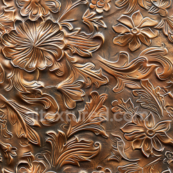 seamless Seamless 3D embossed brown leather PBR texture with floral relief pattern texture 8k free download PBR