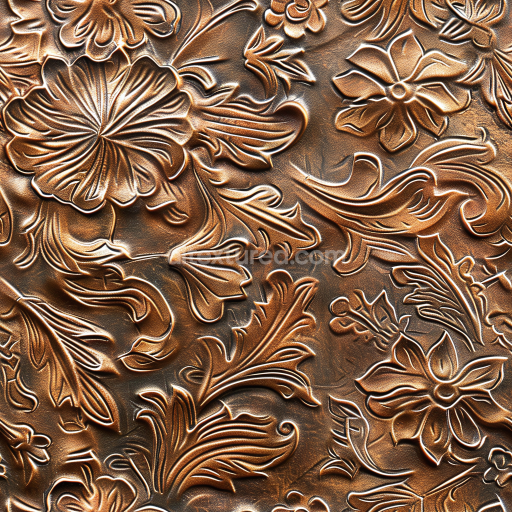 Preview — Seamless 3D embossed brown leather PBR texture with floral relief pattern