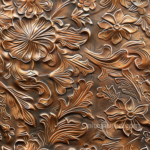 embossed brown leather PBR texture with floral relief pattern seamless Leather PBR texture