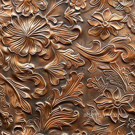 embossed brown leather PBR texture with floral relief pattern Leather texture preview