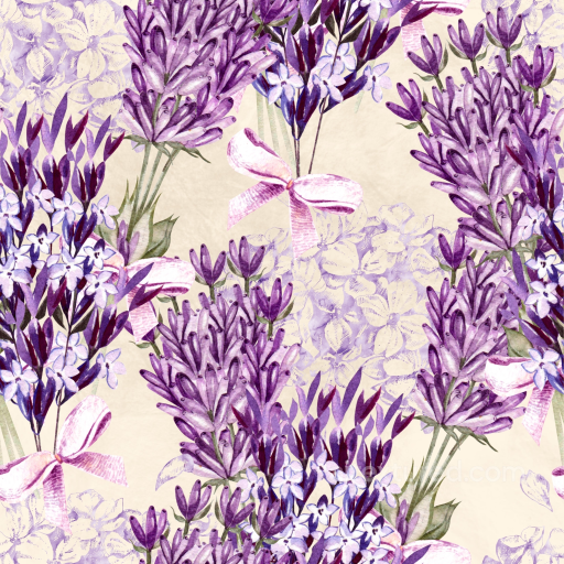 Flower Texture of Purple Lavender Floral Pattern on Cream Fabric seamless Flower PBR texture