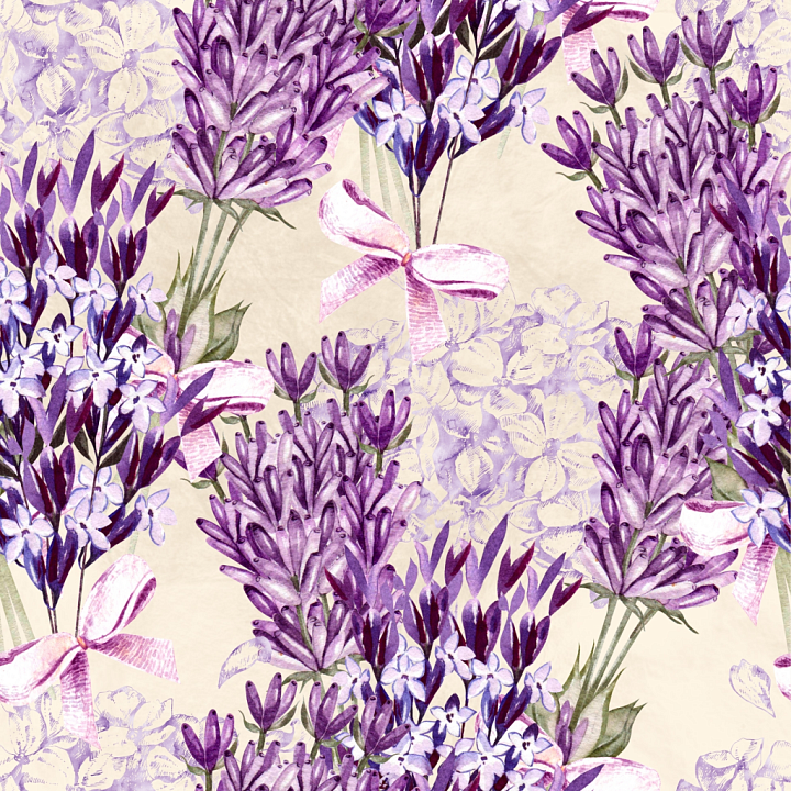 Flower of Purple Lavender Floral Pattern on Cream Fabric seamless PBR texture preview