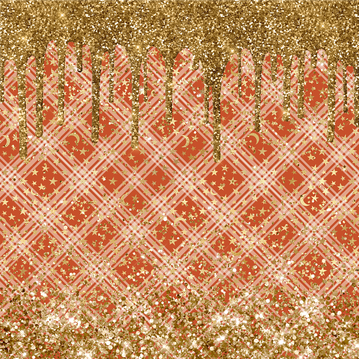 with Gold Glitter Drips on Red Plaid Pattern seamless PBR texture preview