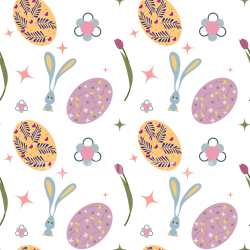 seamless Seamless 3D PBR Texture with Easter Bunny, Floral Eggs and Pastel Colors texture 8k free download PBR