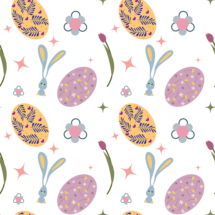 with Easter Bunny, Floral Eggs and Pastel Colors seamless PBR texture preview