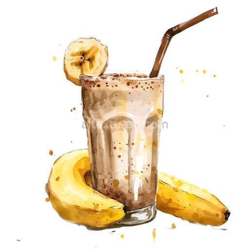 Preview — Banana Almond Smoothie Breakfast Illustration with Glass and Fruit
