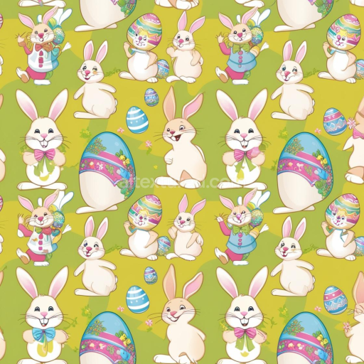 Seamless 3D PBR Texture with Playful Easter Bunnies and Decorated Eggs