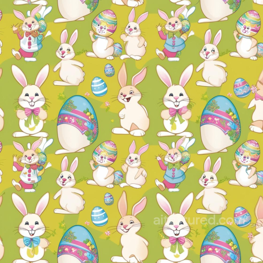 All Easter Digital paper Texture of Cute Easter Bunnies and Decorative Eggs on Green Back… seamless All Easter Digital paper PBR texture