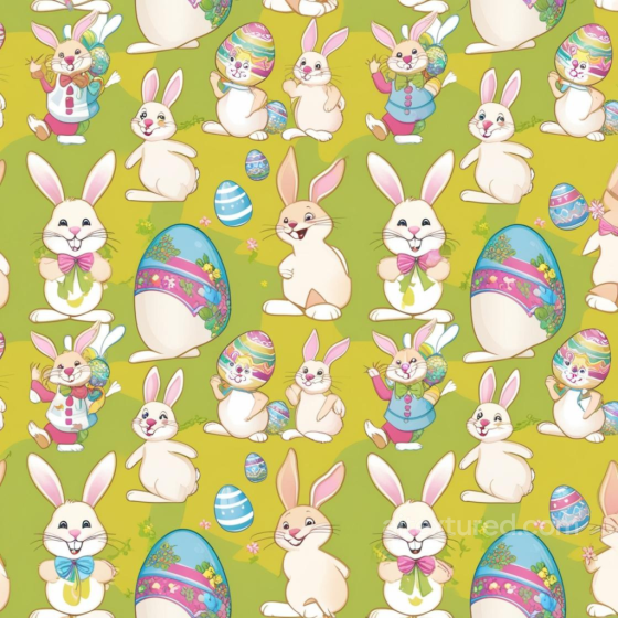 All Easter Digital paper Texture of Cute Easter Bunnies and Decorative Eggs on Green Back… All Easter Digital paper texture preview