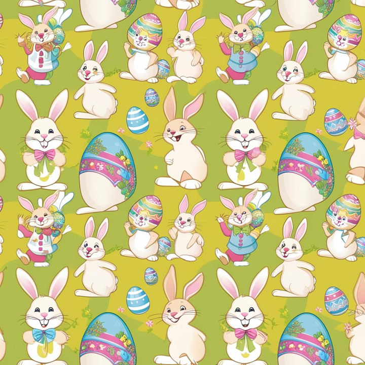with Playful Easter Bunnies and Decorated Eggs seamless PBR texture preview