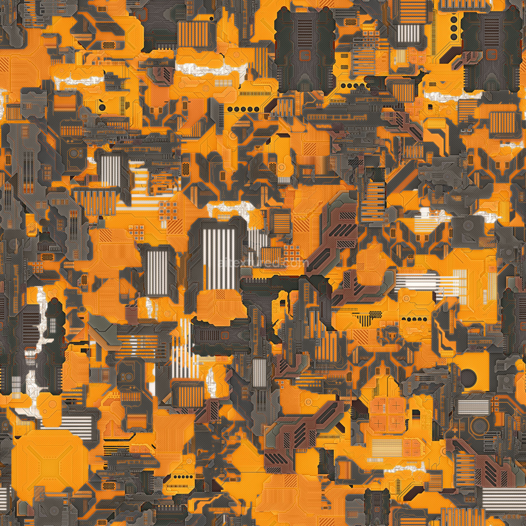 Seamless PBR chip texture with vibrant orange and gray patterns
