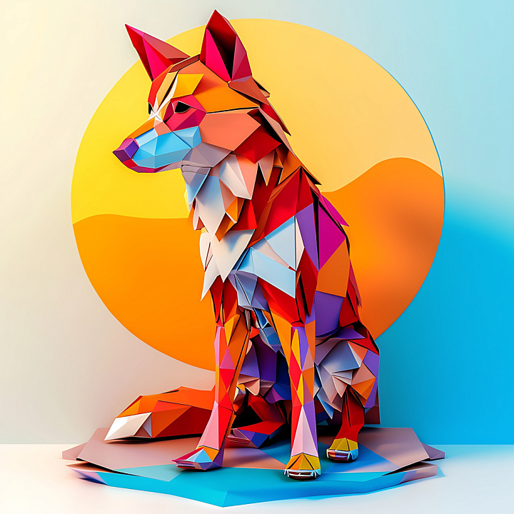 Featuring Origami Dingo Animal Style in Vivid Colors seamless PBR texture preview