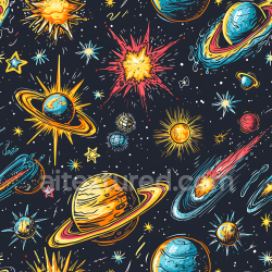 seamless Seamless 3D PBR Space Texture with Colorful Stylized Planets & Starbursts texture 8k free download PBR