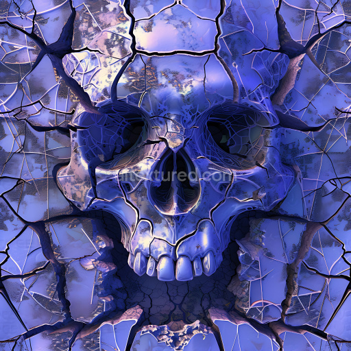 Seamless 3D Cracked Skull Concrete PBR Texture with Jagged Fractures and Blue Hue