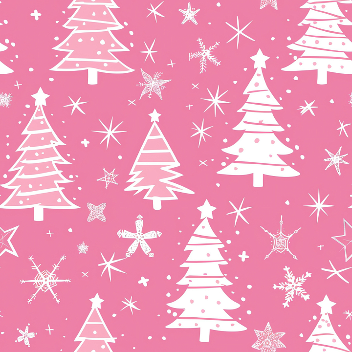 Christmas Digital Paper With Pink Background And White Festive Motifs seamless PBR texture preview