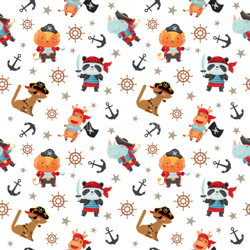 Pattern Bundle - Seamless 3D Pattern PBR Texture Featuring Cute Pirate Animal Characters and Nautical Moti… texture preview
