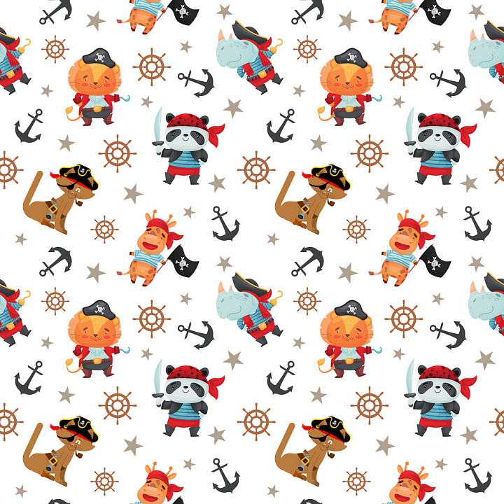 Pattern Featuring Cute Pirate Animal Characters and Nautical Motifs seamless PBR texture preview