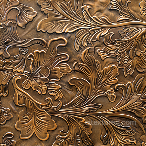 Embossed Floral Pattern Brown Leather Texture with Detailed Grain seamless Leather PBR texture