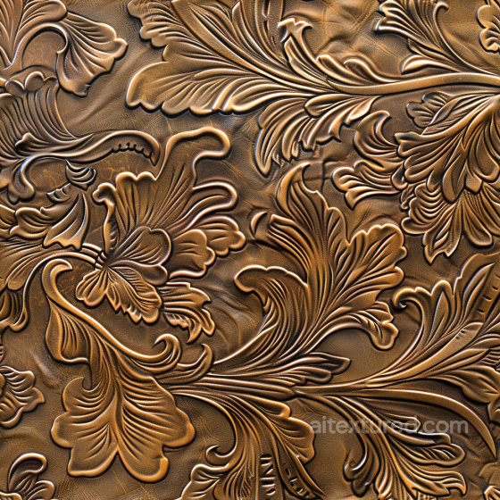 Embossed Floral Pattern Brown Leather Texture with Detailed Grain Leather texture preview