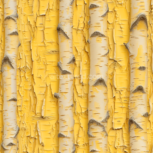Preview — Seamless 3D Birch Bark Wood PBR Texture Featuring Peeling Yellow Paint and Natural Knots