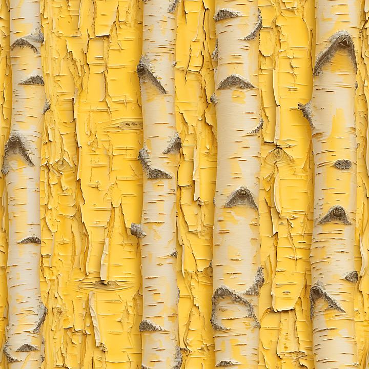 Birch Bark Wood Featuring Peeling Yellow Paint and Natural Knots seamless PBR texture preview