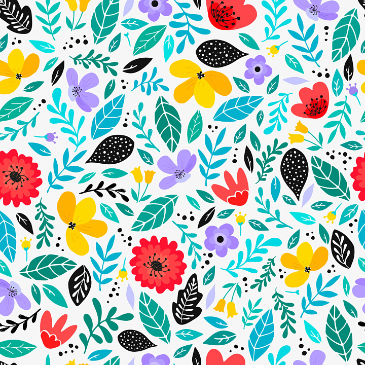 Floral Pattern with Bright Leaves and Playful Rhythm seamless PBR texture preview