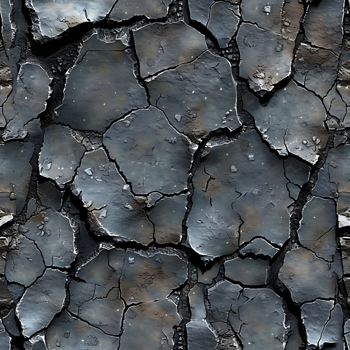Cracked & Holes of Dark Cracked Asphalt with Deep Holes and Chipped Edg… seamless PBR texture preview