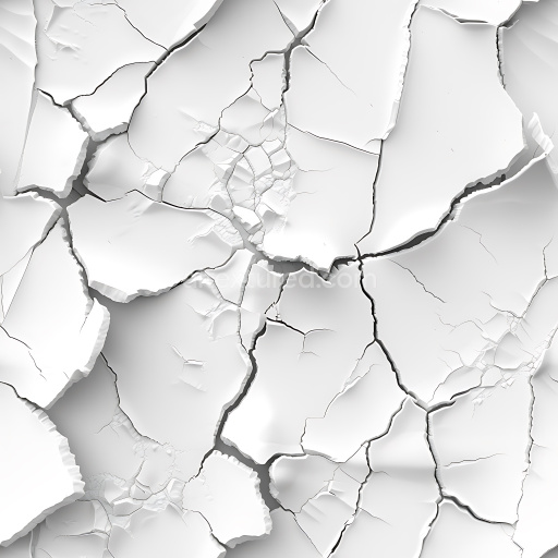 Seamless 3D cracked white plaster PBR texture with deep fractures and large chips