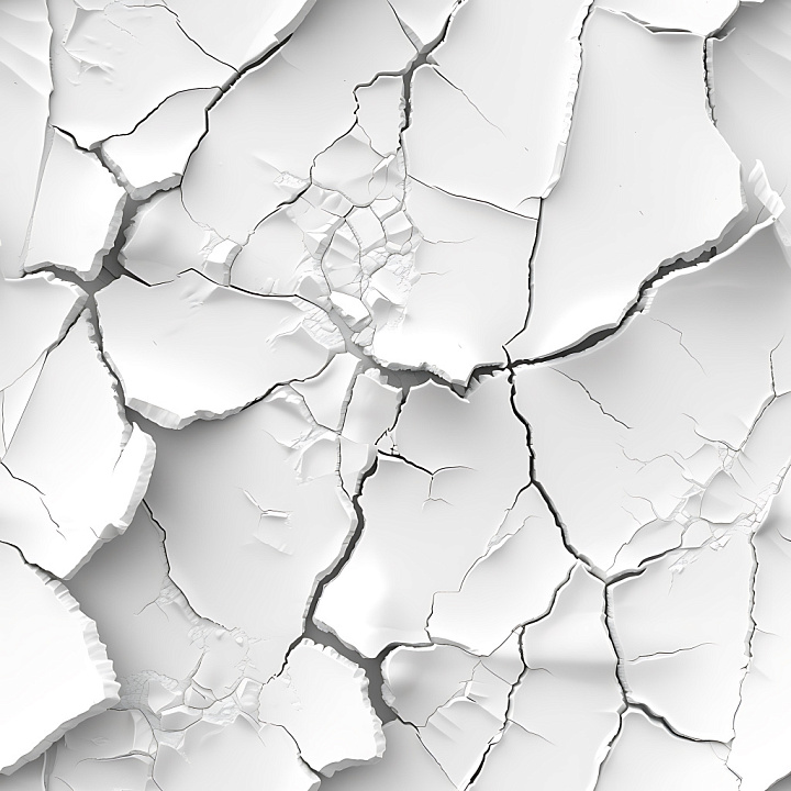 Cracked White Plaster With Deep Fractures And Large Chips seamless PBR texture preview
