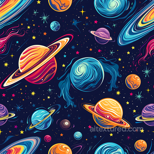 Space PBR Texture Featuring Stylized Colorful Planets and Starfield seamless Star, space, planets PBR texture