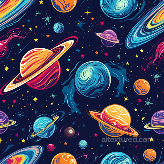 Space PBR Texture Featuring Stylized Colorful Planets and Starfield Star, space, planets texture preview
