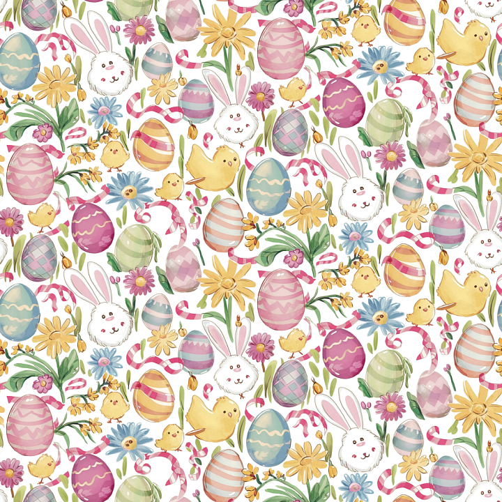 All Easter Digital paper of Colorful Easter Eggs, Bunnies & Spring Flow… seamless PBR texture preview