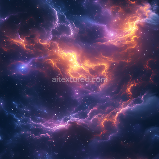 Seamless 3D Space PBR Texture Featuring Vibrant Glowing Nebula Clouds and Starfield