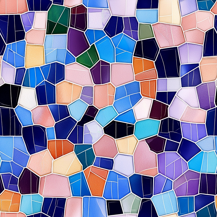Mosaic with Multicolor Ceramic Irregular Tiles seamless PBR texture preview