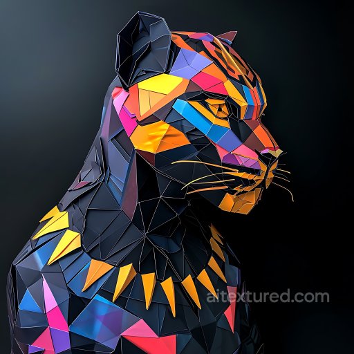 Animal - Seamless 3D PBR Texture of Origami-Inspired Black Panther with Vivid Geometric Colors texture preview