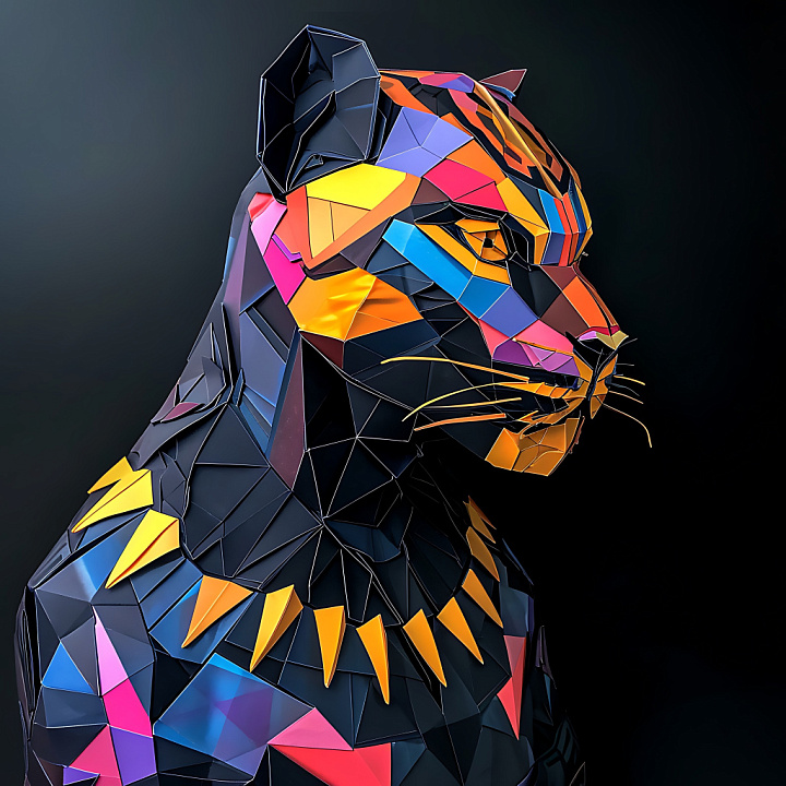 Animal of Origami-Inspired Black Panther with Vivid Geometric Colors seamless PBR texture preview