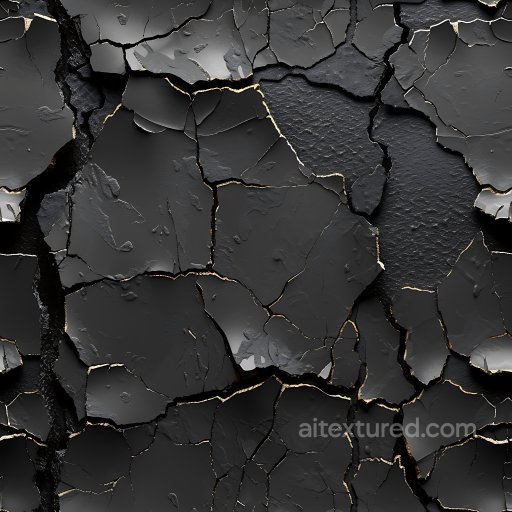 Cracked & Holes Texture of Dark Peeling Paint with Deep Cracks and Split Surfaces seamless Cracked & Holes PBR texture
