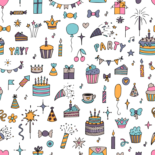 with Hand-Drawn Birthday Party Icons Pattern seamless Birthday PBR texture