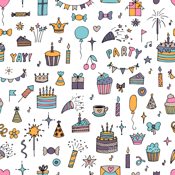 with Hand-Drawn Birthday Party Icons Pattern Birthday texture preview