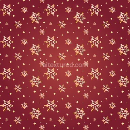 Seamless 3D PBR Texture with Gold Snowflakes on Red Digital Paper